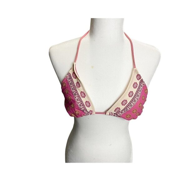Xhilaration Pink White Boho Patterned Triangle Tie Bikini Top L Beach Summer - Picture 1 of 4